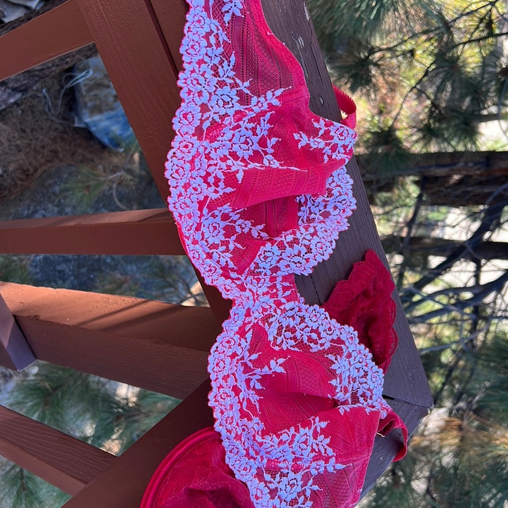 2 red pink 36dd 38 d bras. NWT. See photos. Wacoal is 38d.  Le mystery is 36dd